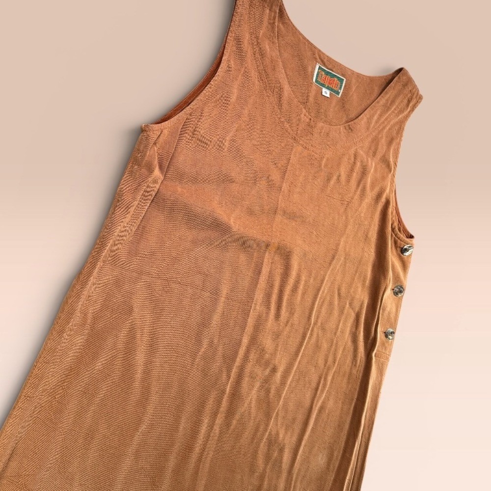 Vintage Tianello T783 Women S Burnt Orange Tencel Button Maxi Tank Dress 54"